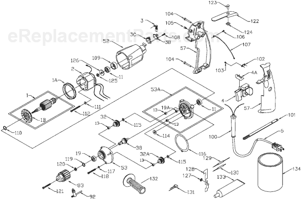 Page A Diagram and Parts List for 2621  Porter Cable Electric Drill